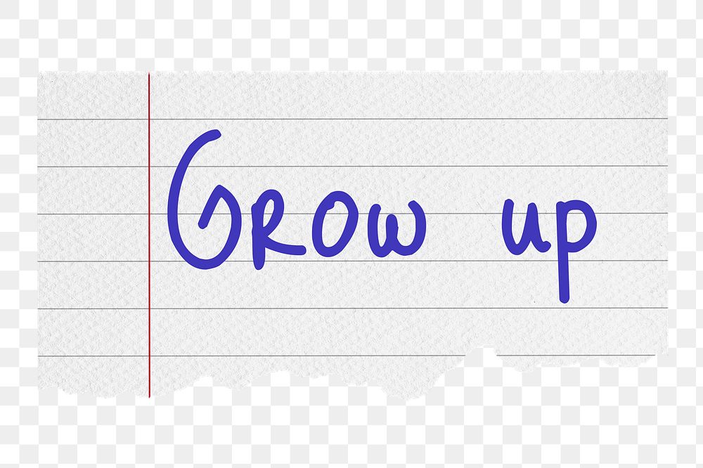 Grow up png word, torn paper digital sticker in transparent background