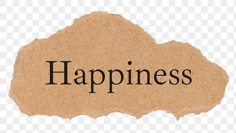 Happiness png word, torn paper, ephemera digital sticker in transparent background