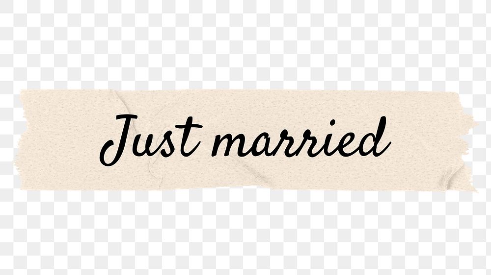 Just married png word, torn paper digital sticker in transparent background