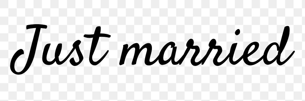 Just married word png, simple typography digital sticker in transparent background