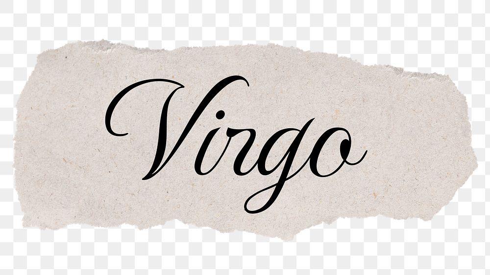 Virgo png word, DIY torn paper digital sticker in transparent background