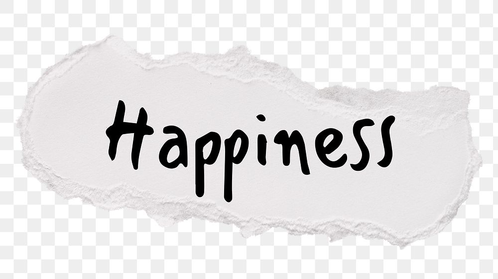 Happiness png word, torn paper digital sticker in transparent background