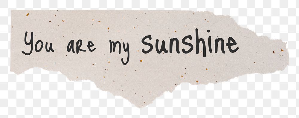 Love quote png, DIY torn paper, you are my sunshine, transparent background