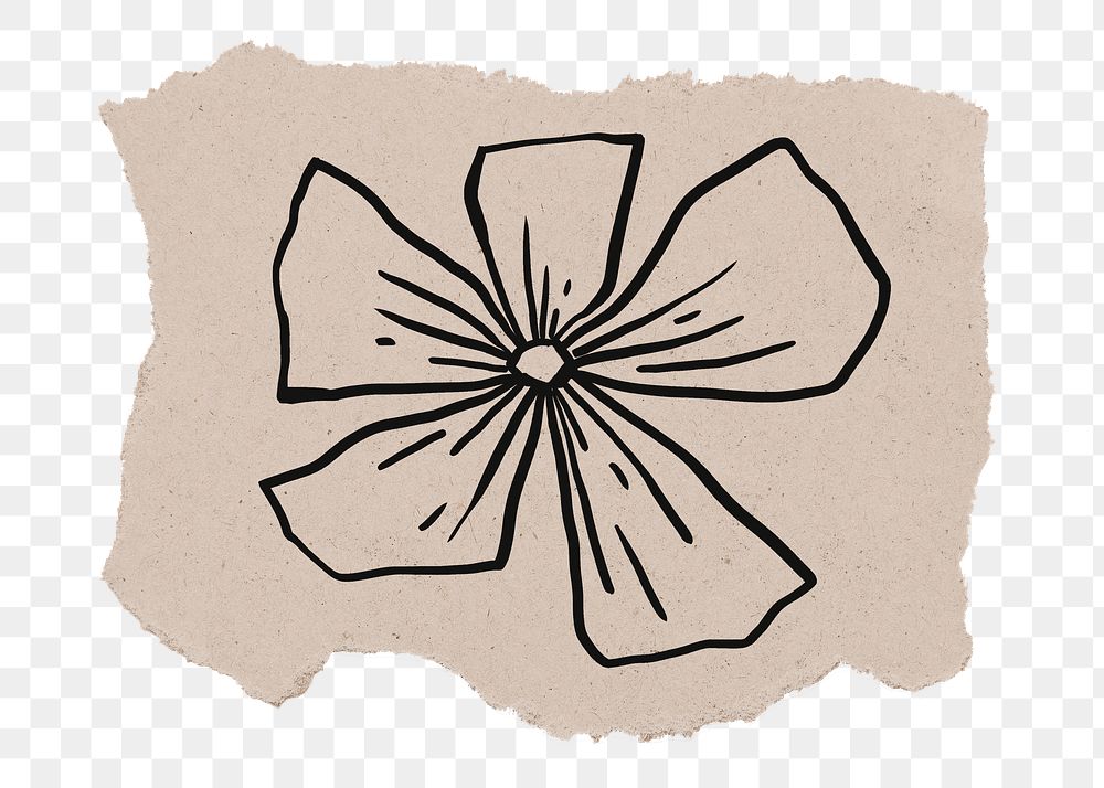 Flower png sticker, ripped paper doodle, transparent background