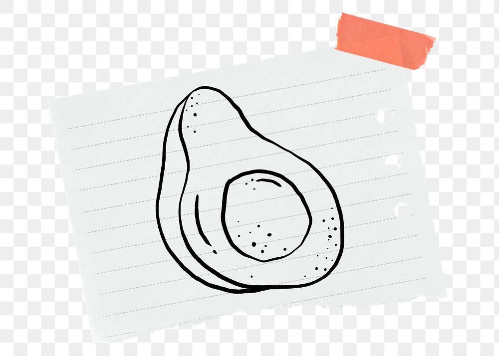 Avocado png sticker doodle, stationery paper, transparent background