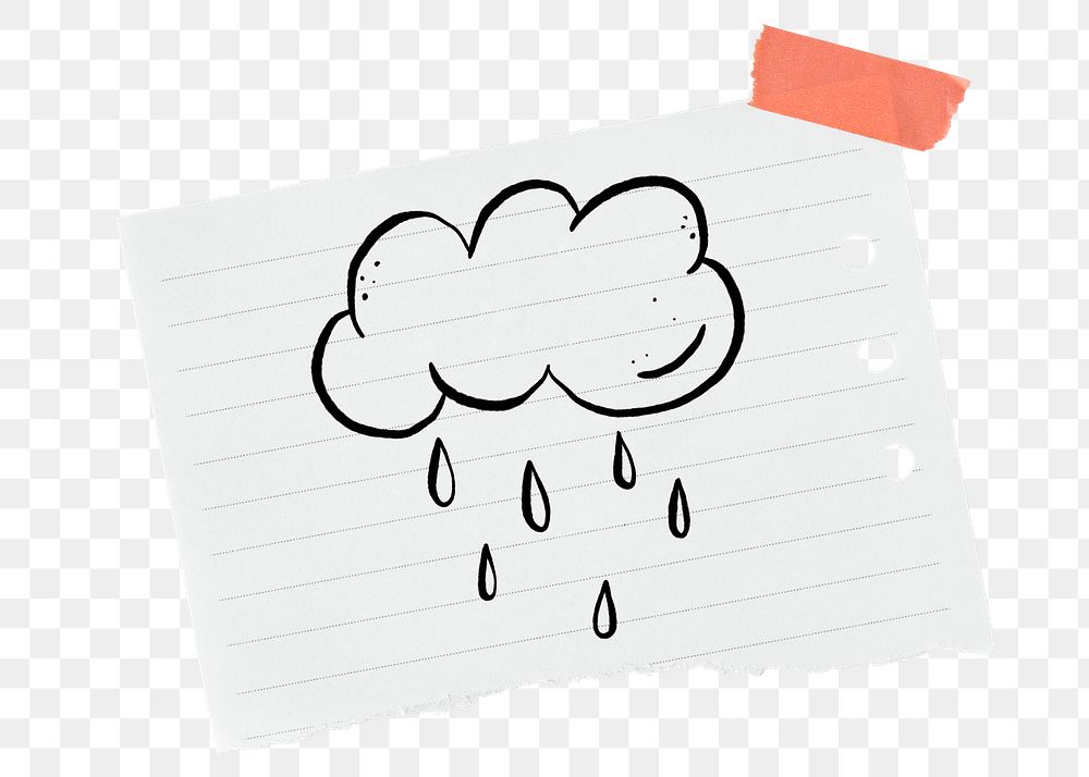 Rain cloud png sticker doodle, stationery paper, transparent background