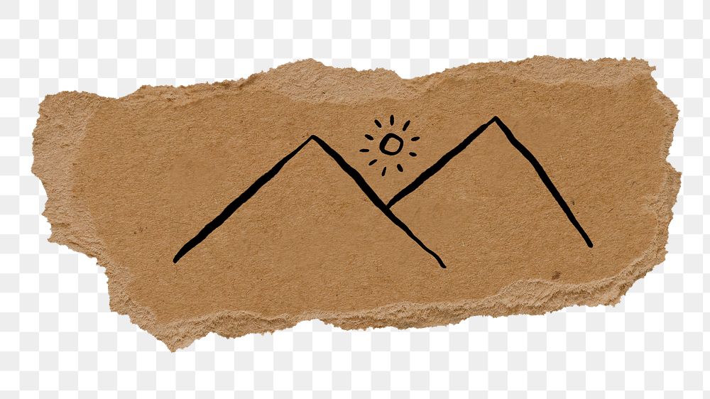 Mountain png sticker doodle, torn paper, transparent background