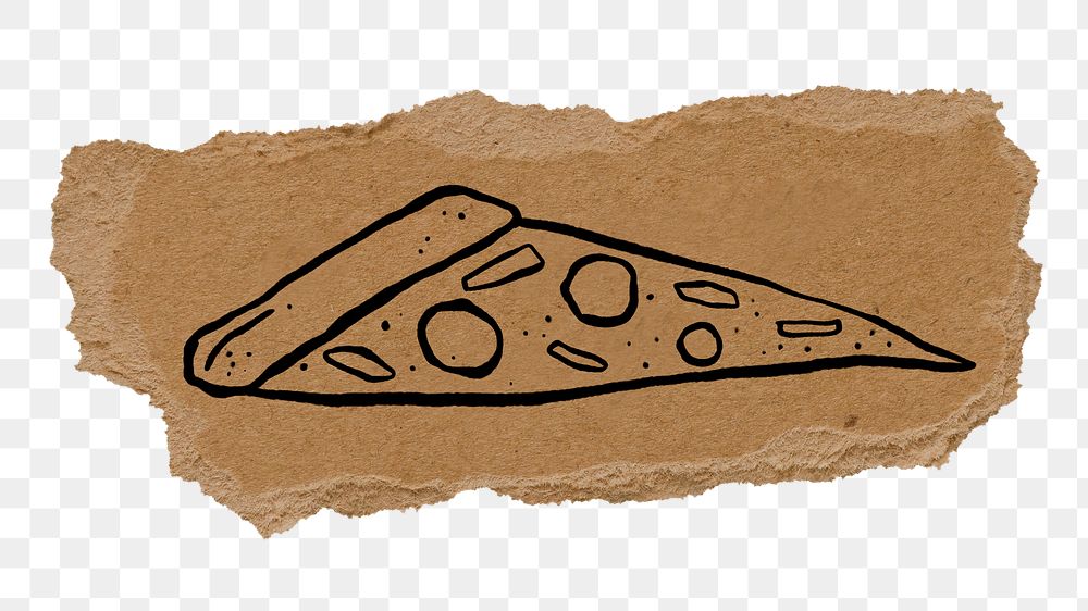 Pizza png sticker doodle, ripped paper, transparent background