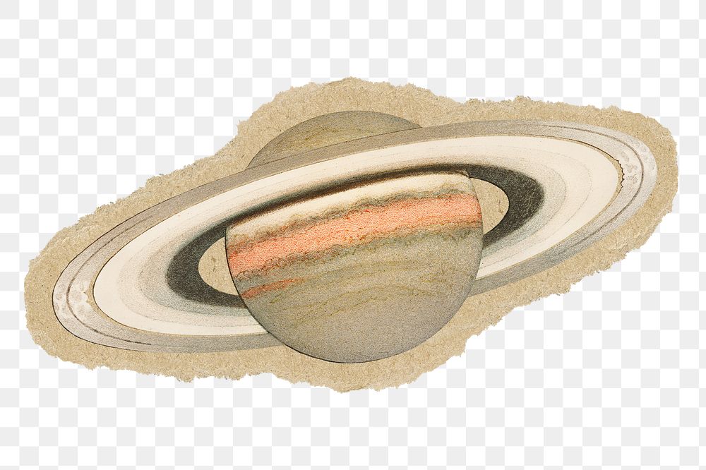 Planet Saturn png sticker, ripped paper, transparent background