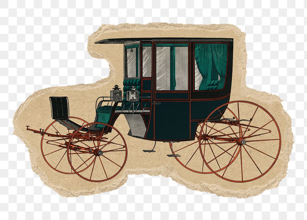 Vintage carriage png sticker, ripped paper, transparent background