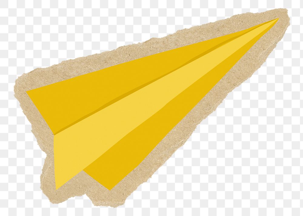 Yellow paper plane png sticker, ripped paper, transparent background