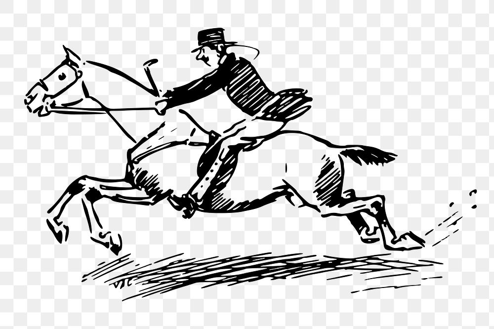Man riding horse png sticker, vintage illustration, transparent background. Free public domain CC0 image.
