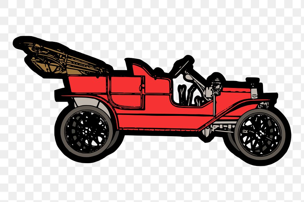 Red automobile png sticker, vintage transportation illustration, transparent background. Free public domain CC0 image.
