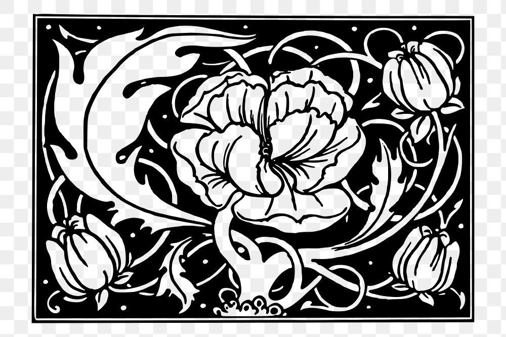 Floral ornament badge png sticker, vintage illustration, transparent background. Free public domain CC0 image.