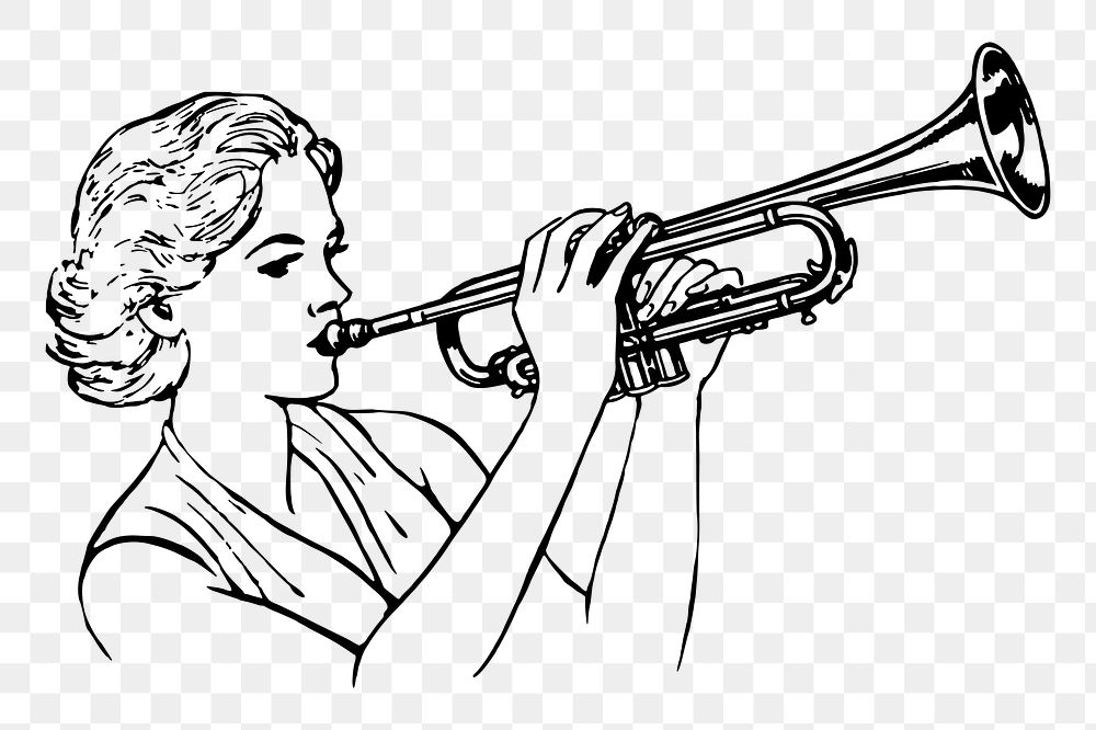Woman with trumpet png sticker illustration, transparent background. Free public domain CC0 image.