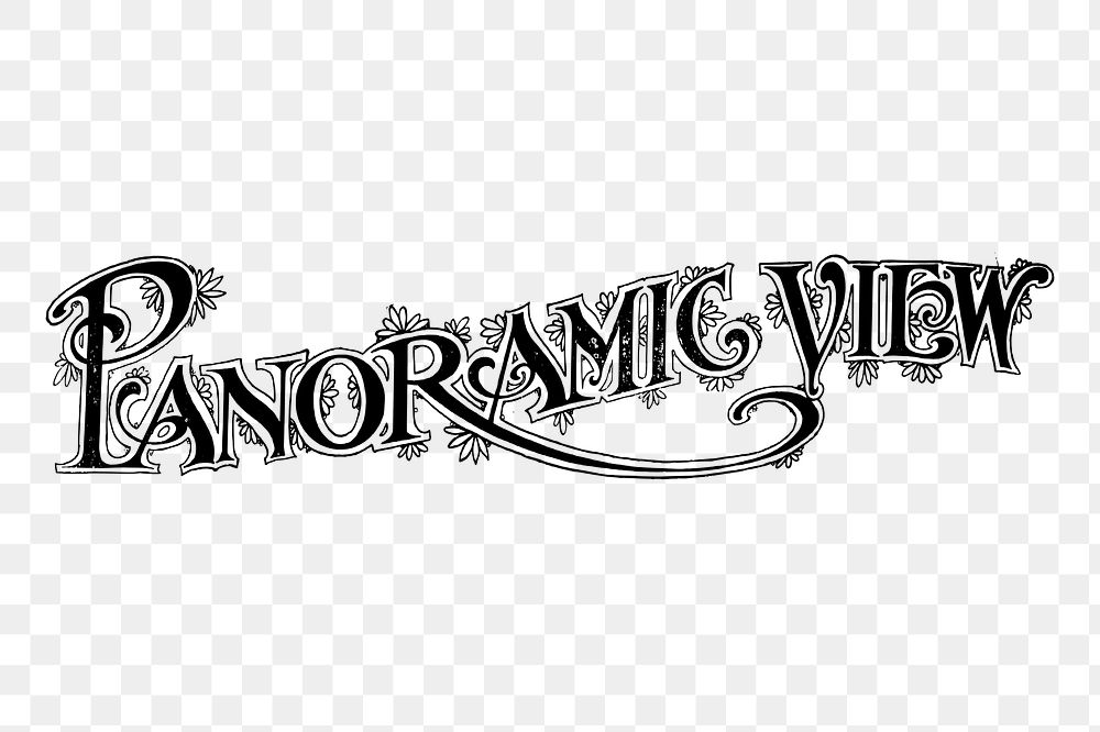 Panoramic view typography png sticker illustration, transparent background. Free public domain CC0 image.