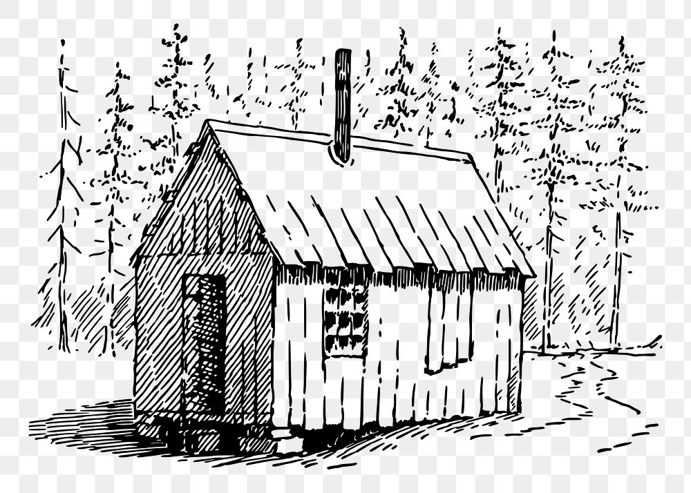 Cabin in forest png sticker illustration, transparent background. Free public domain CC0 image.