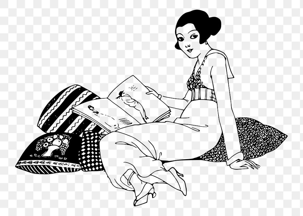 Woman reading png sticker illustration, transparent background. Free public domain CC0 image.