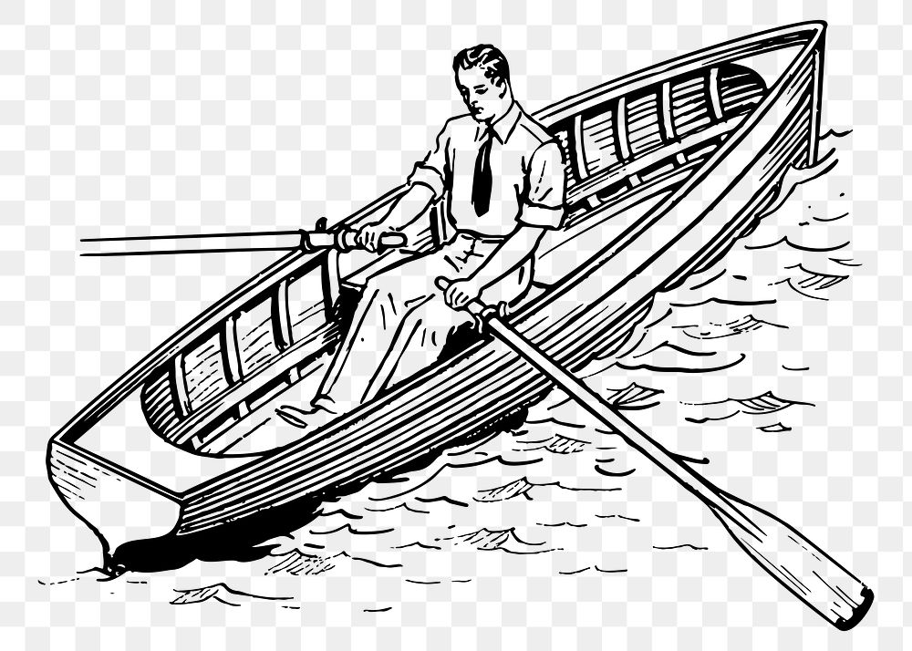 Man in rowboat png sticker illustration, transparent background. Free public domain CC0 image.