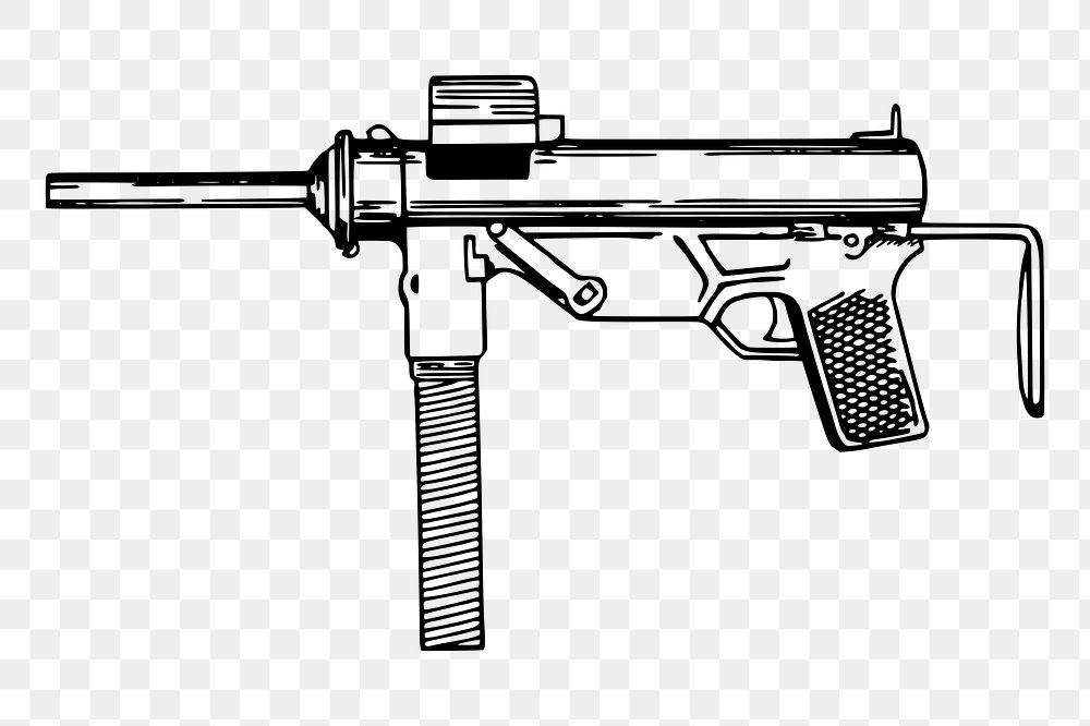 Machine gun png sticker, vintage illustration, transparent background. Free public domain CC0 image.