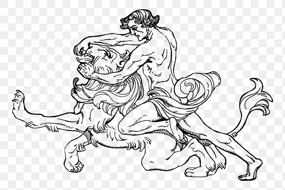 Samson and lion png sticker illustration, transparent background. Free public domain CC0 image.