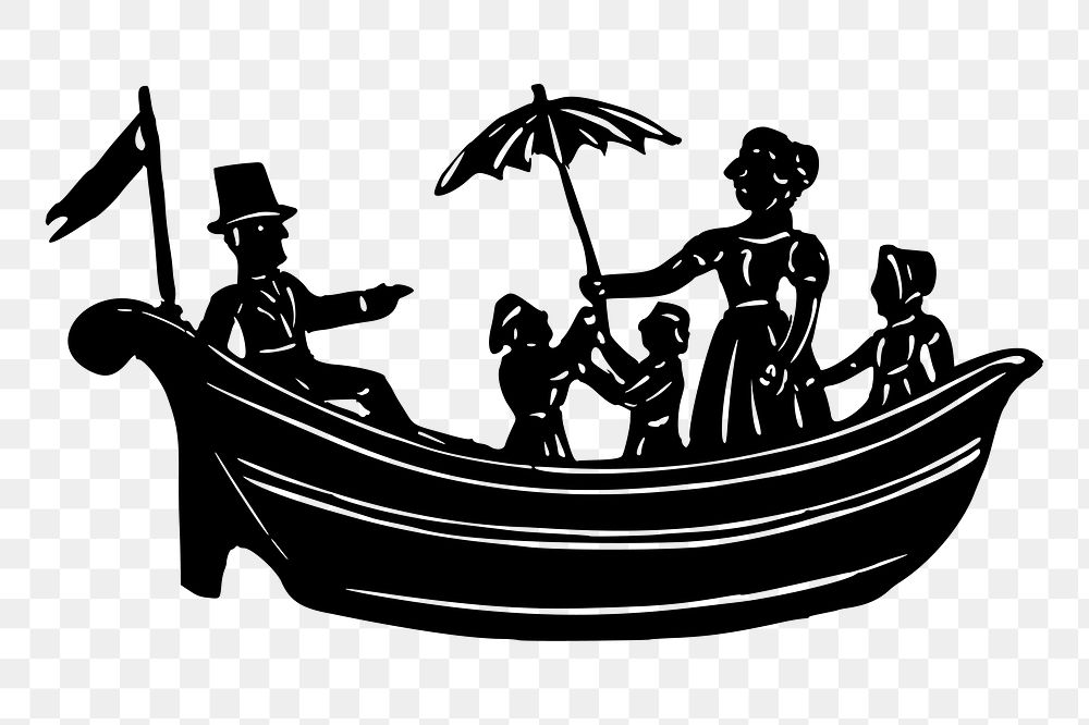 People on boat png sticker illustration, transparent background. Free public domain CC0 image.