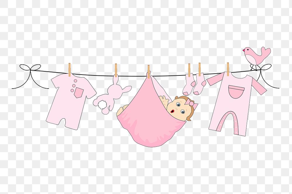 Baby laundry day png sticker, cute illustration, transparent background. Free public domain CC0 image