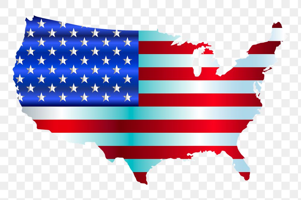 USA flag map png sticker illustration, transparent background. Free public domain CC0 image.