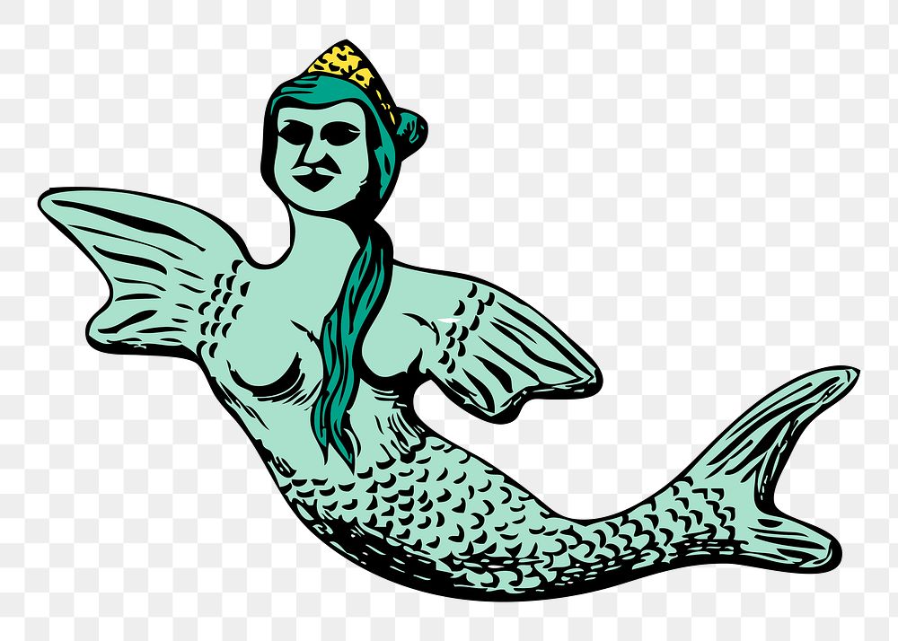 Mermaid png sticker, animal illustration, transparent background.