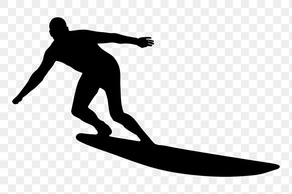 Man surfing silhouette png sticker, transparent background. Free public domain CC0 image