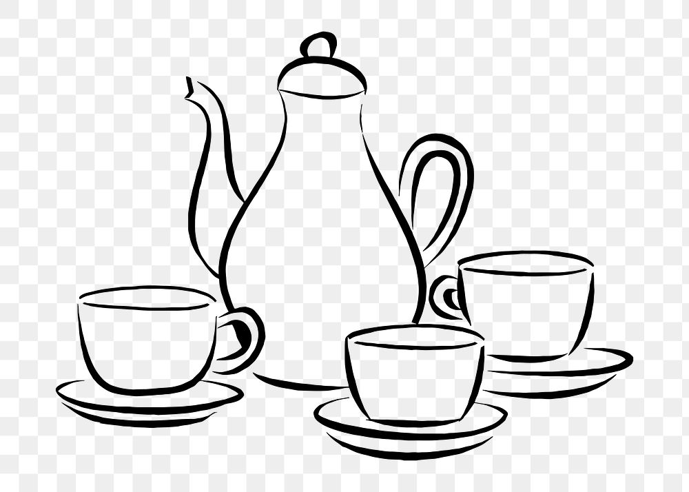 Tea set png sticker illustration, transparent background. Free public domain CC0 image.
