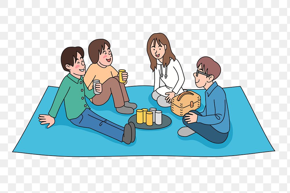 People on picnic png sticker, transparent background. Free public domain CC0 image