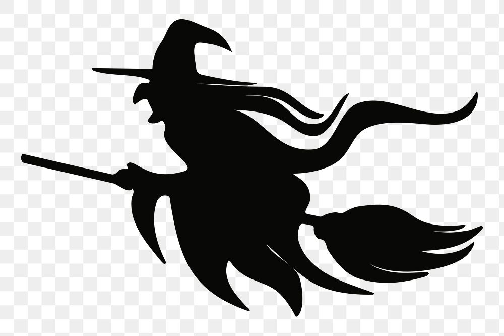 Witch silhouette png sticker Halloween illustration, transparent background. Free public domain CC0 image.