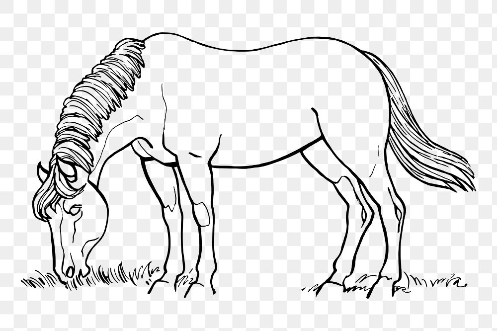 Horse grazing png sticker livestock illustration, transparent background. Free public domain CC0 image.