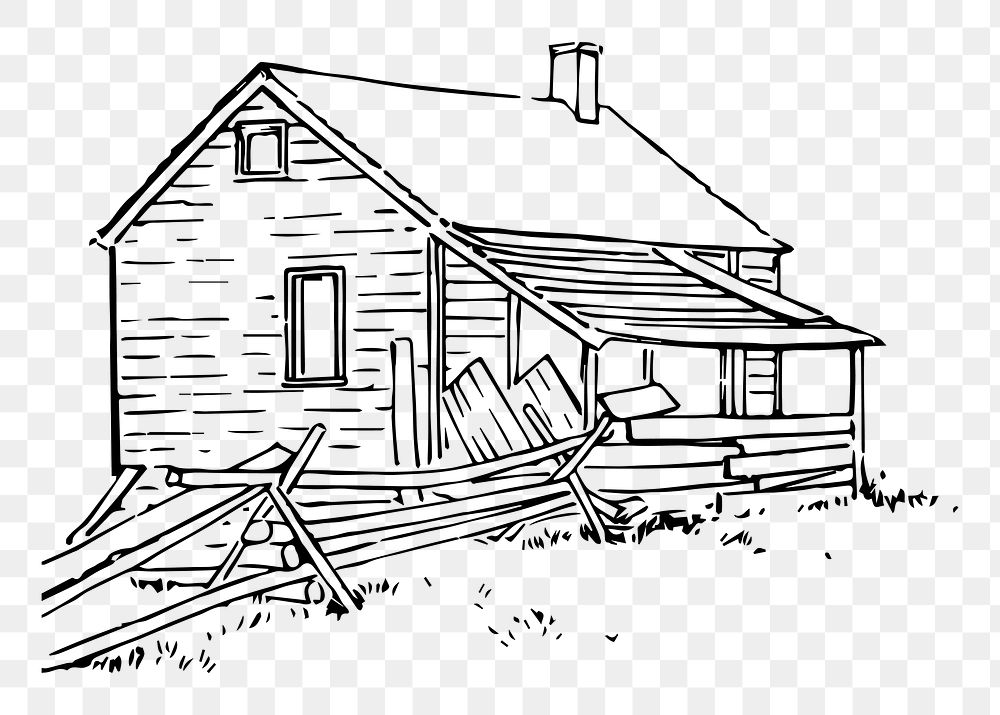 Ruined wooden house png sticker architecture illustration, transparent background. Free public domain CC0 image.