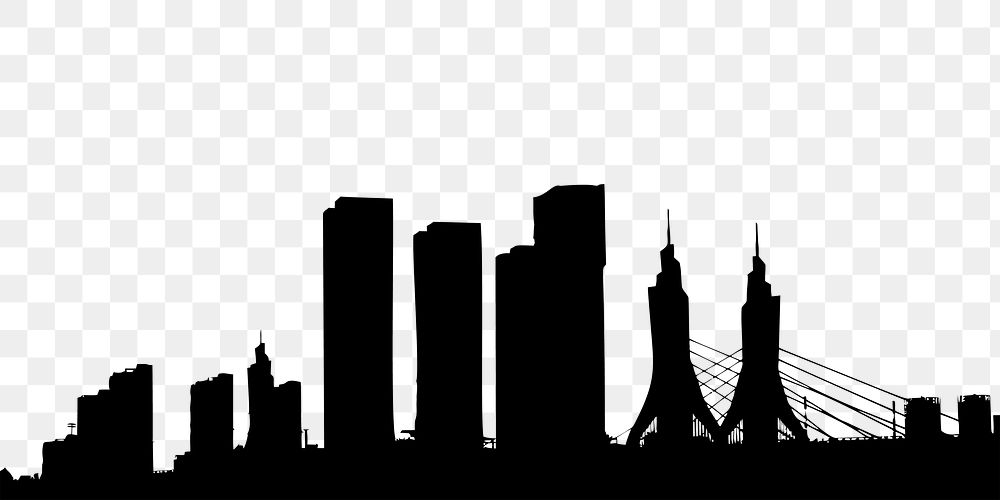 Silhouette city png sticker skyscraper illustration, transparent background. Free public domain CC0 image.