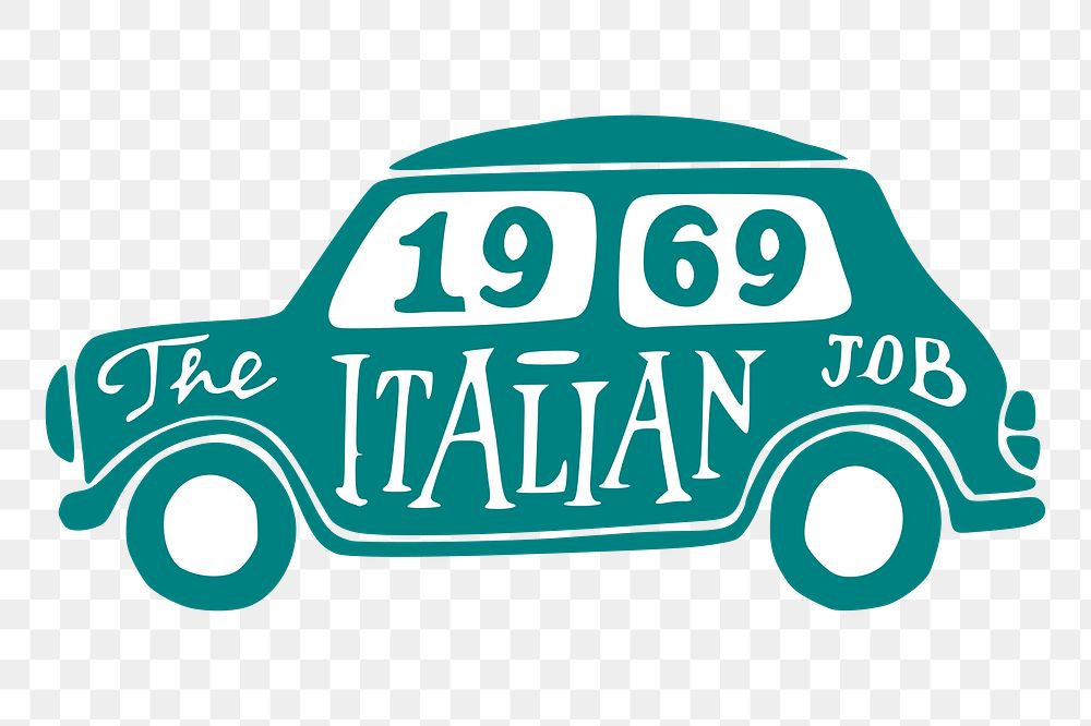 The Italian Job car png clipart, 1969 movie illustration. Free public domain CC0 image.