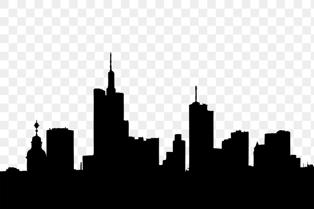 Silhouette city png sticker skyscraper illustration, transparent background. Free public domain CC0 image.