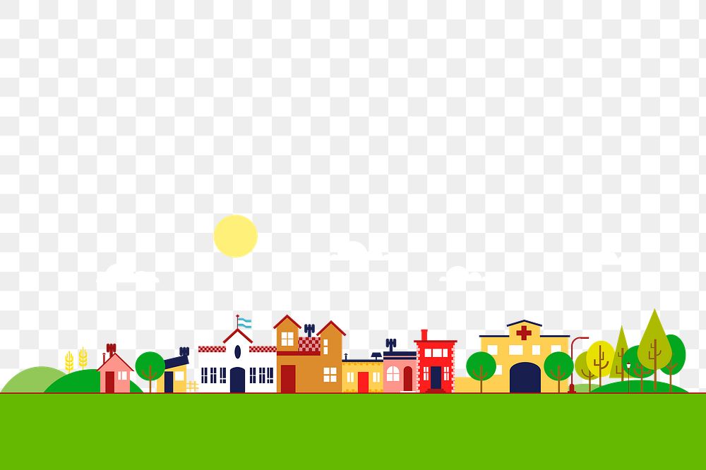 Small town border png sticker outdoors illustration, transparent background. Free public domain CC0 image.