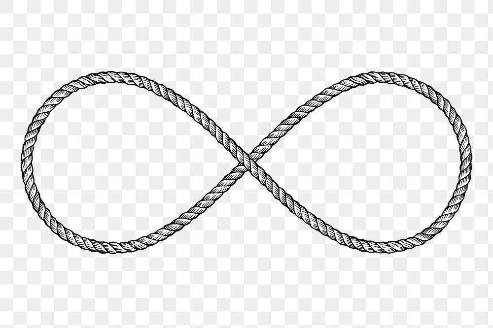 Infinity rope png sticker, black and white illustration, transparent background. Free public domain CC0 image.