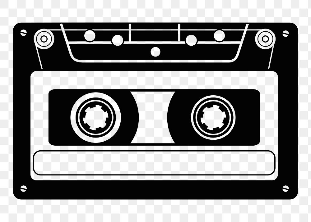 Cassette tape  png sticker, black and white illustration, transparent background. Free public domain CC0 image.