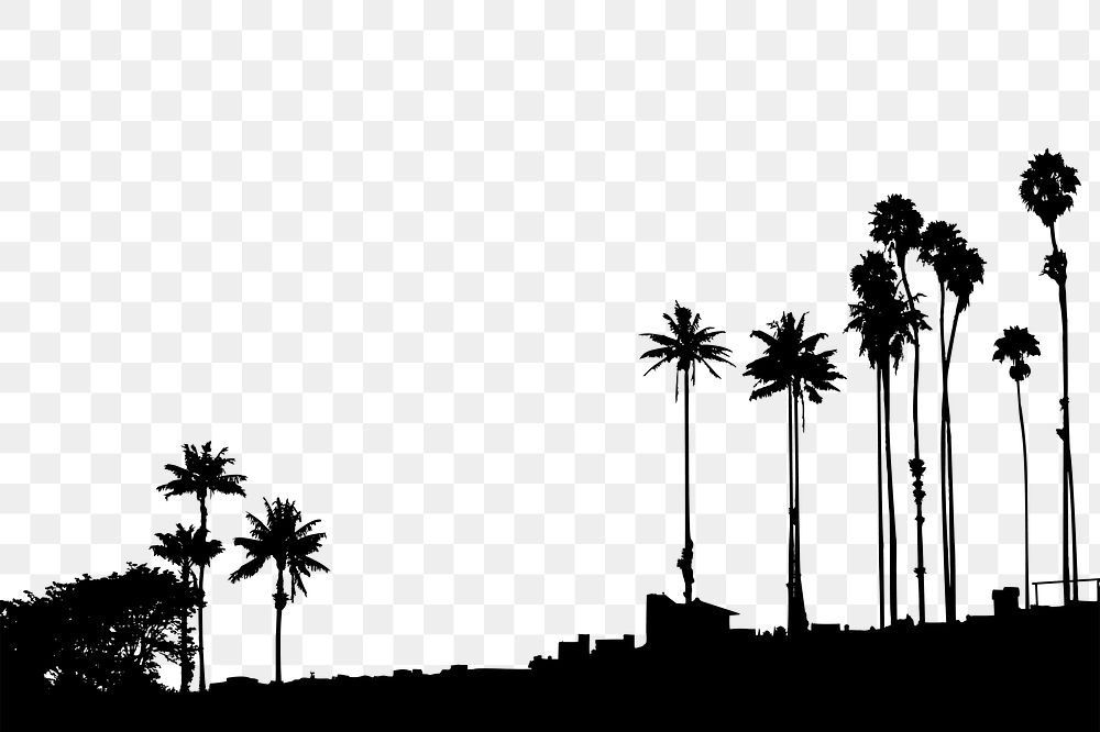 Png palm tree silhouette  sticker, transparent background. Free public domain CC0 image.