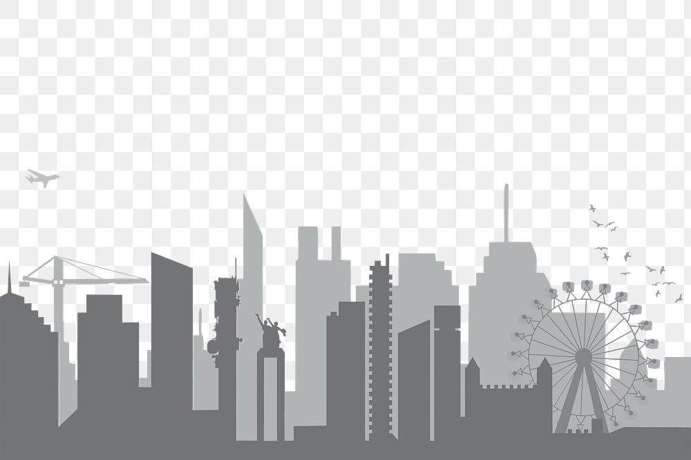 Silhouette cityscape png sticker, transparent background. Free public domain CC0 image.