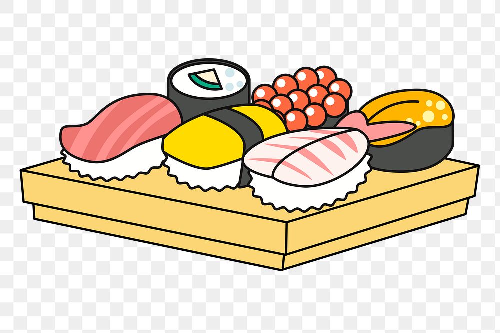 Sushi platter png sticker Japanese food illustration, transparent background. Free public domain CC0 image.