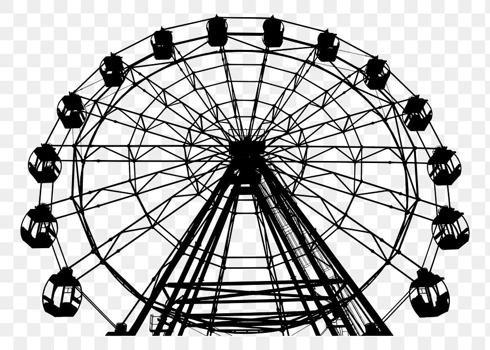 Ferris wheel png silhouette sticker amusement park illustration, transparent background. Free public domain CC0 image.