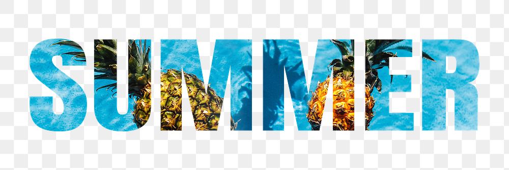 Summer png word sticker typography, pineapple in a swimming pool, transparent background