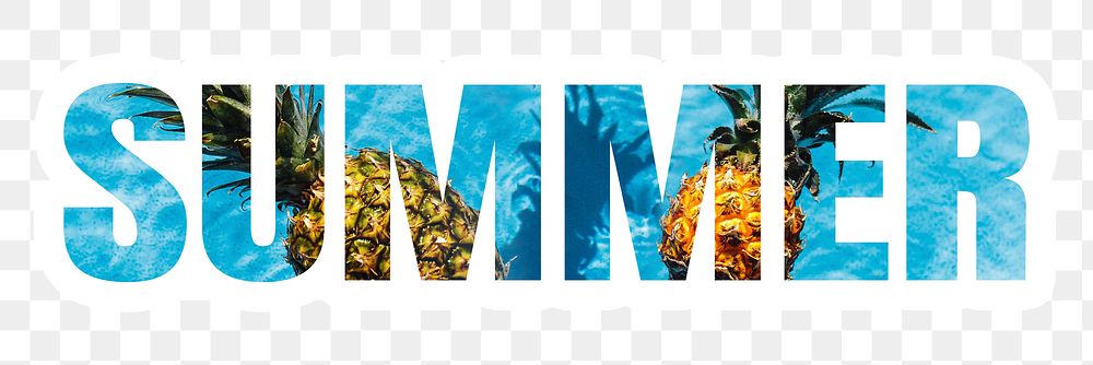 Summer png word sticker typography, pineapple in a swimming pool, transparent background