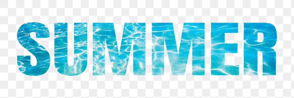 Summer png word sticker typography, blue water in a swimming pool, transparent background