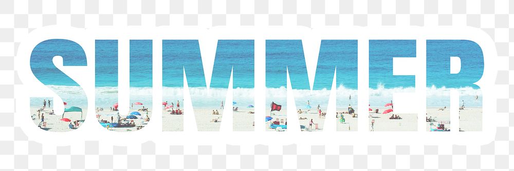 Summer png word sticker typography, beach vacation in transparent background