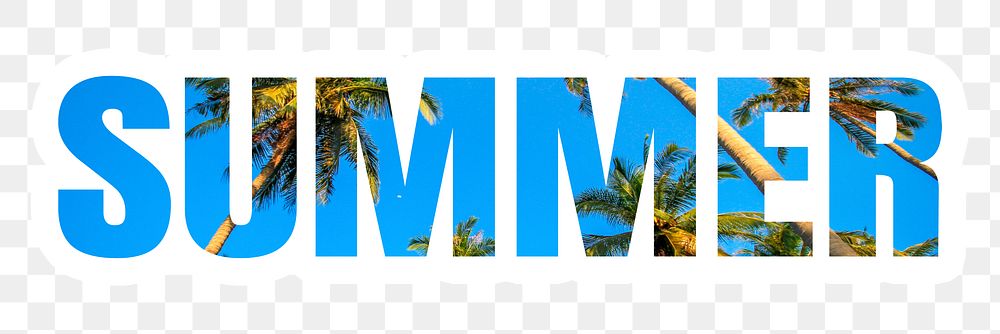 Summer png word sticker typography, tropical palm tree, transparent background
